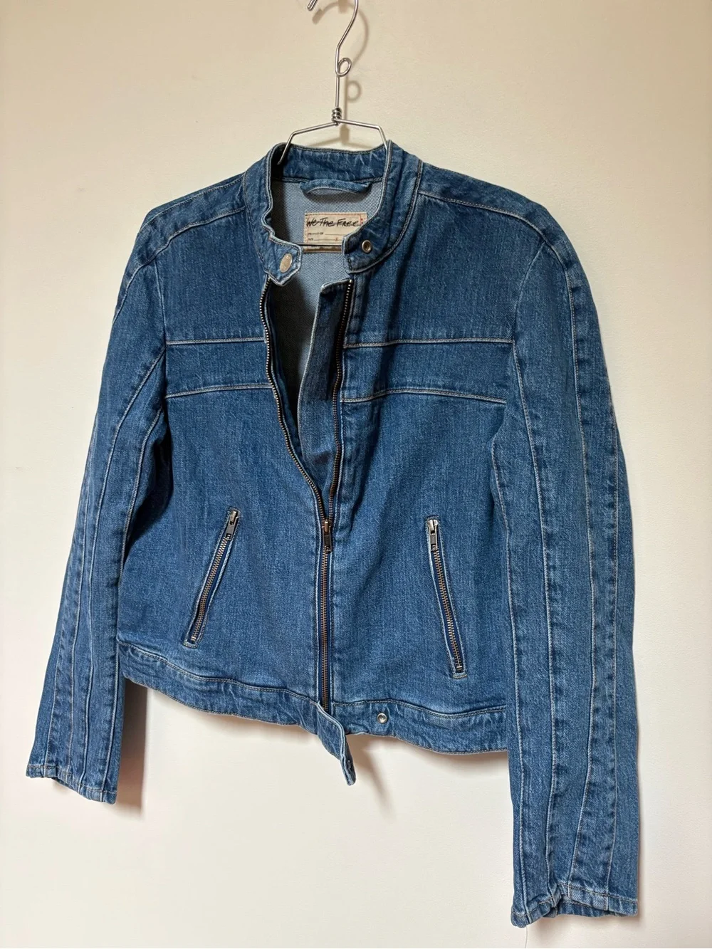 NWOT Free People We The Free Fast Lane Denim Moto Jacket Size Small